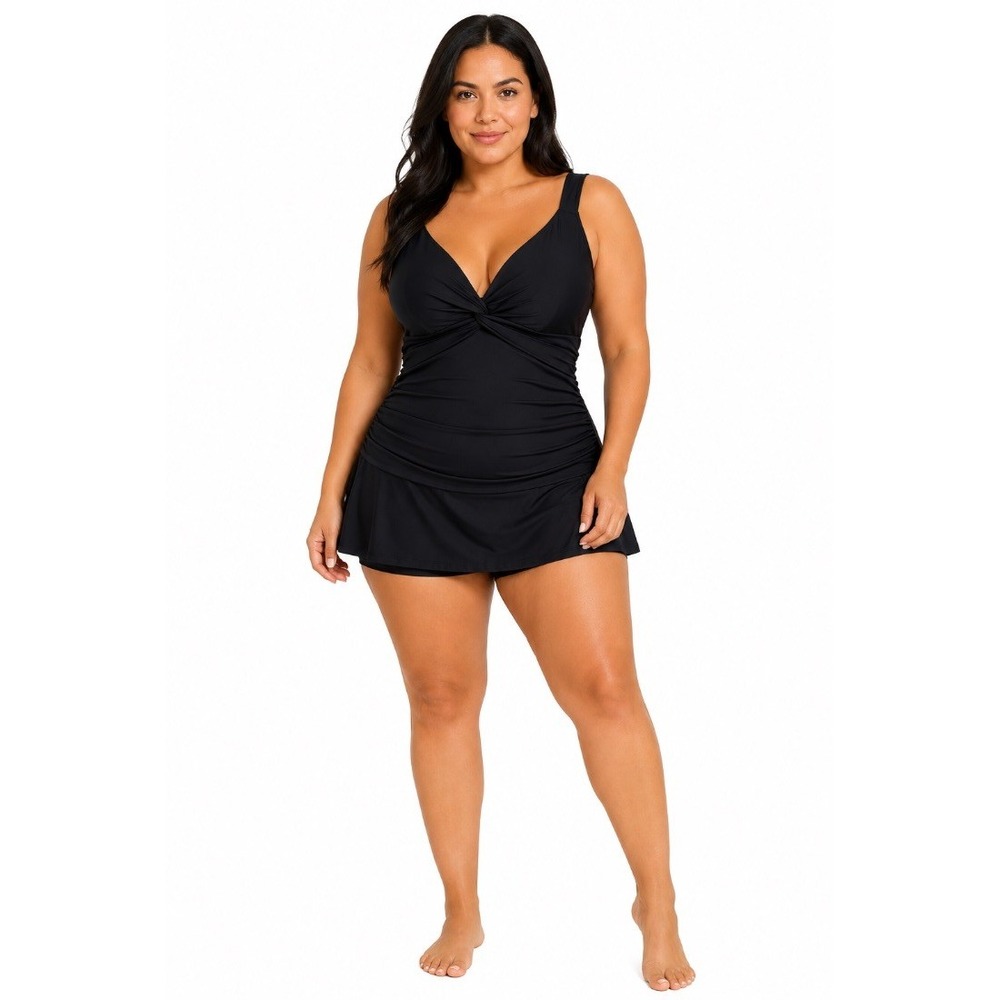 Tommy Bahama Womens Black Twist Front Tankini Swim Top Skirt‎ Set Size L